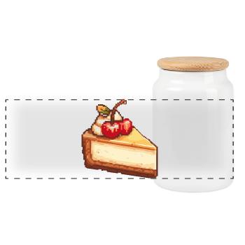 Pixel Käsekuchen mit Kirsche - Panorama Keksdose mit Holzdeckel - Weiß - Vorne