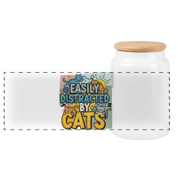 Easily Distracted by Cats - Panoramic Cookie Jar with Wooden Lid - white - Front