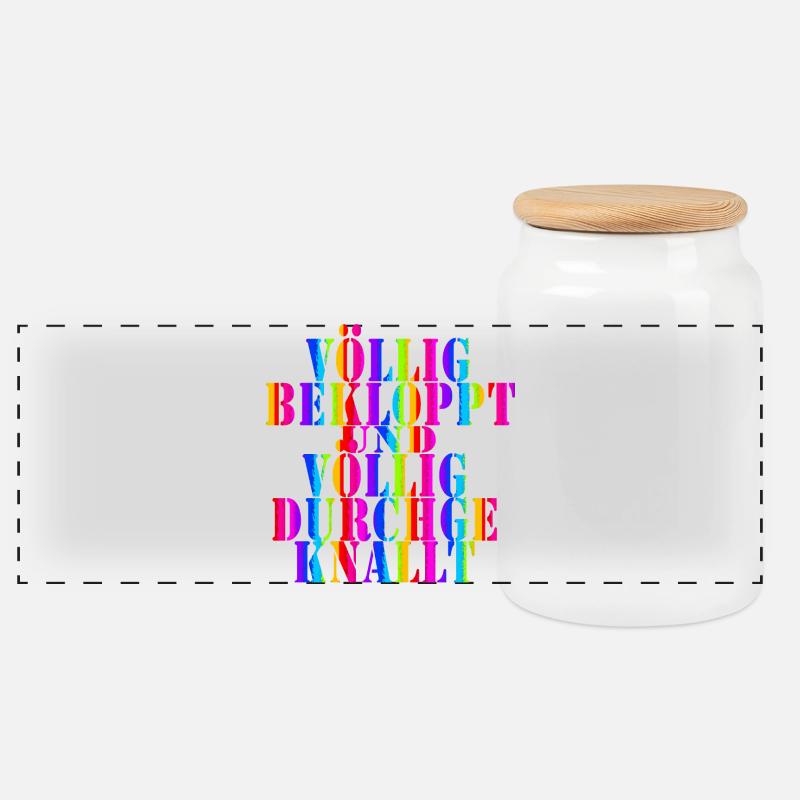 frecher Spruch Vollfarbige Typo Kaleidoskop Retro - Panorama Keksdose mit Holzdeckel - Weiß