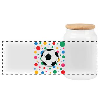 Spotty shirt Soccer Ball with Colourful Confetti - Panoramic Cookie Jar with Wooden Lid - white - Front