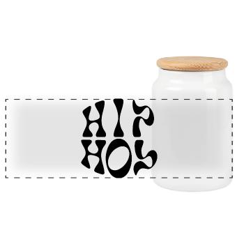 Hip Hop liquid wavy logo - Panoramic Cookie Jar with Wooden Lid - white - Front