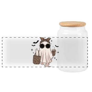 Trendy Halloween Geist mit Leo-Accessoires - Panorama Keksdose mit Holzdeckel - Weiß - Vorne