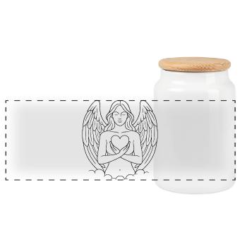 Angel Heart Silhouette - Spirit & Soul - Panoramic Cookie Jar with Wooden Lid - white - Front