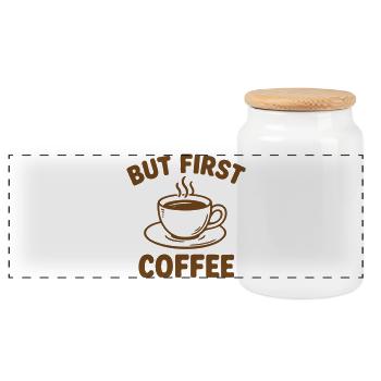 Aber zuerst Kaffee - But First Coffee - Panoramic Cookie Jar with Wooden Lid - white - Front