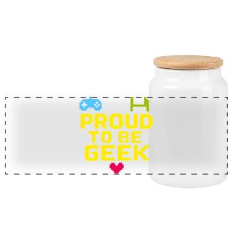 Stolzer Retro-Pixel-Geek - Panorama Keksdose mit Holzdeckel - Weiß - Vorne