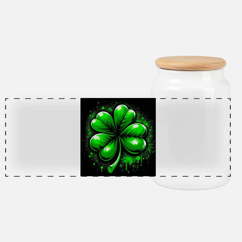 Four-leaf clover - Panoramic Cookie Jar with Wooden Lid - white