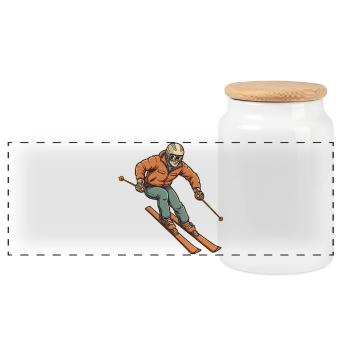  Skifahrer Viintage Stil  - Panorama Keksdose mit Holzdeckel - Weiß - Vorne
