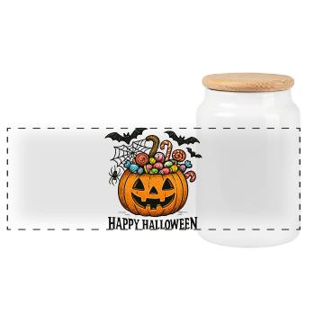 Halloween Pumpkin Candy Kids Shirt - Panoramic Cookie Jar with Wooden Lid - white - Front