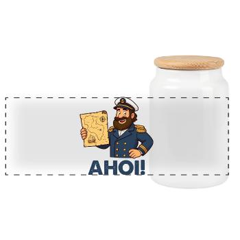 Capitaine avec carte Ahoy - Boîte à biscuits avec couvercle en bois - blanc - Devant