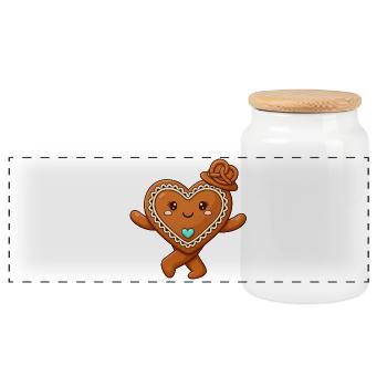 Lebkuchen Herzchen - Panorama Keksdose mit Holzdeckel - Weiß - Vorne