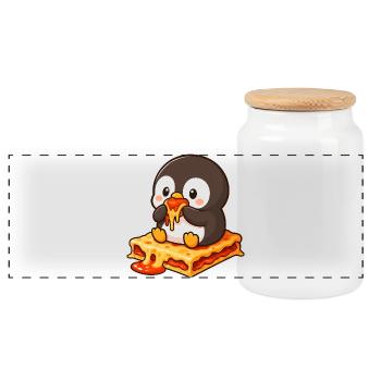Mignon dessin animé pingouin lasagne alimentation fantaisiste - Boîte à biscuits avec couvercle en bois - blanc - Devant