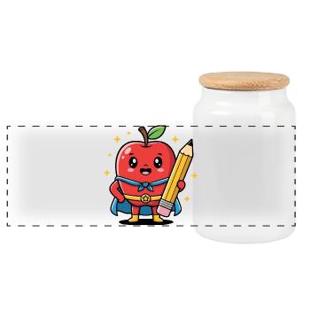 Professeur dessin animé fruit avec crayon - Boîte à biscuits avec couvercle en bois - blanc - Devant
