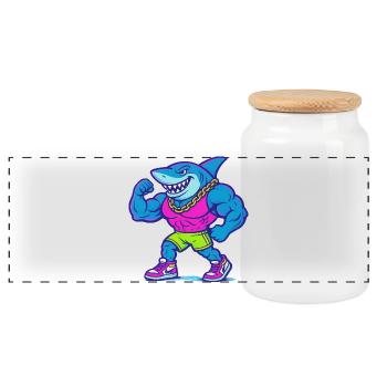 Neon Shark Muscle Hero en débardeur - Boîte à biscuits avec couvercle en bois - blanc - Devant