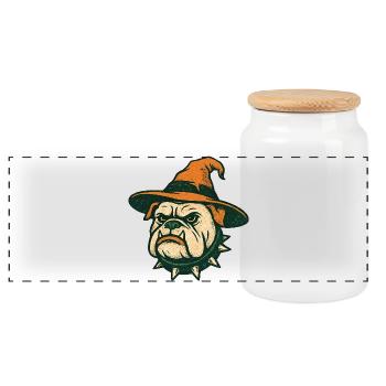 Bulldogge Zauberer Halloween - Panorama Keksdose mit Holzdeckel - Weiß - Vorne