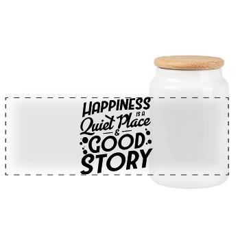 Le bonheur est un endroit calme et une bonne histoire - Boîte à biscuits avec couvercle en bois - blanc - Devant