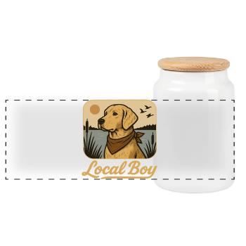 Local Boy Golden Retriever Labrador Hunting Dog - Panoramic Cookie Jar with Wooden Lid - white - Front