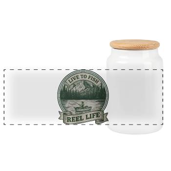 Reel Life Fishing Badge - Panoramic Cookie Jar with Wooden Lid - white - Front