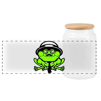 Grenouille Sir Mr. Rich Gangster Lunettes Chapeau Cravate - Boîte à biscuits avec couvercle en bois - blanc - Devant