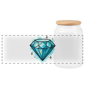 Blue Diamond Crystal Illustration - Panoramic Cookie Jar with Wooden Lid - white - Front