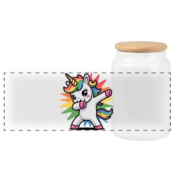 Colorful unicorn with rainbow mane - Panoramic Cookie Jar with Wooden Lid - white - Front