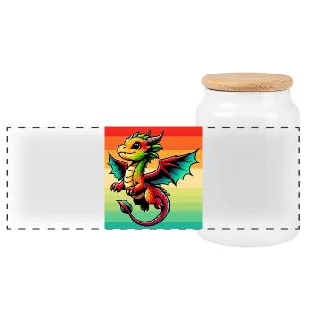 Drache - Panorama Keksdose mit Holzdeckel - Weiß - Vorne