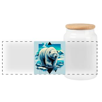 polar bear - Panoramic Cookie Jar with Wooden Lid - white - Front