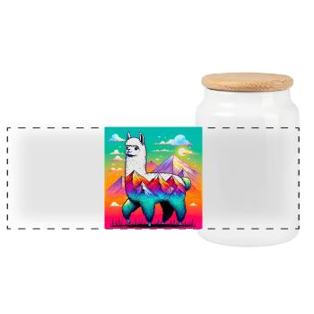 Alpaca - Panoramic Cookie Jar with Wooden Lid - white - Front