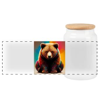 Bär - Panorama Keksdose mit Holzdeckel - Weiß - Vorne