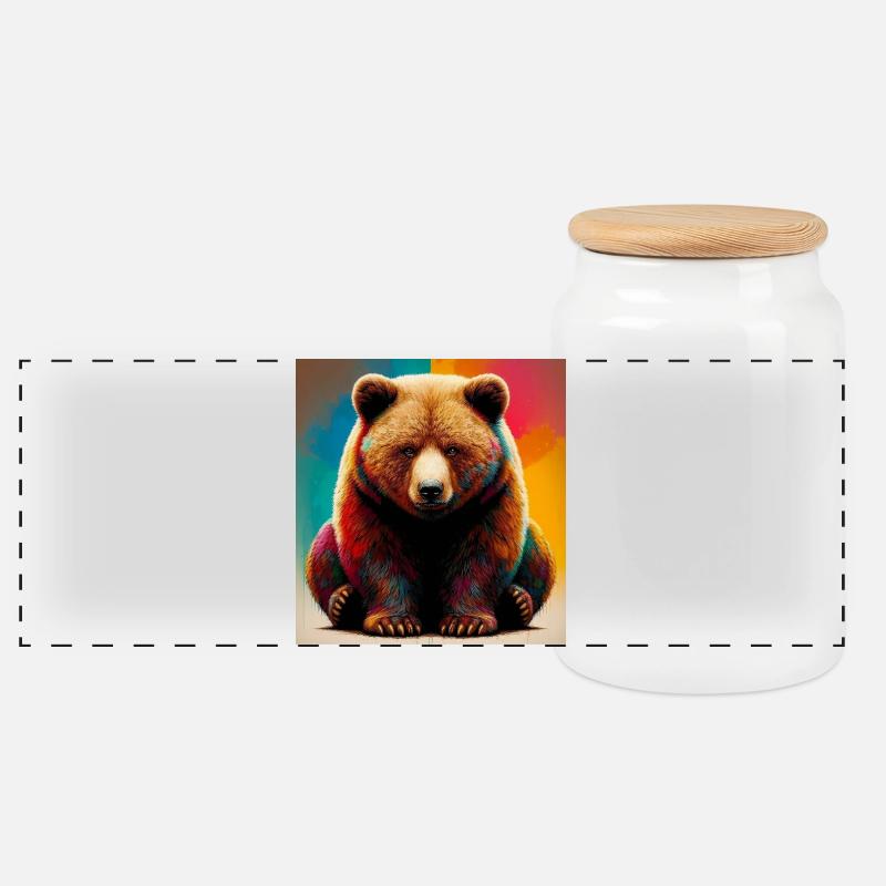 Bär - Panorama Keksdose mit Holzdeckel - Weiß