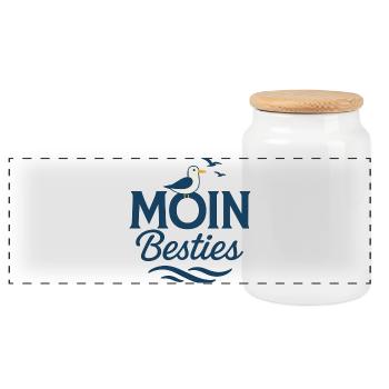 Moin Besties Salutation de la mer - Boîte à biscuits avec couvercle en bois - blanc - Devant