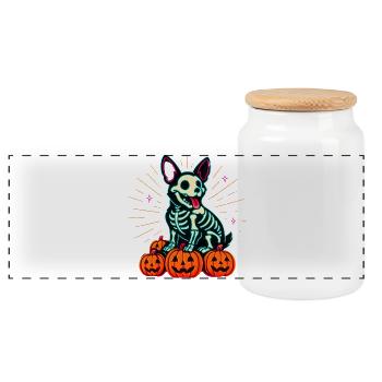 Neon Halloween Skelett Hund - Panorama Keksdose mit Holzdeckel - Weiß - Vorne