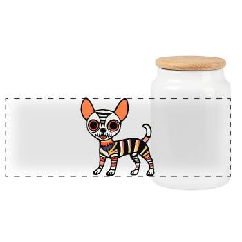 Chihuahua Hund Halloween Comic Lustig - Panorama Keksdose mit Holzdeckel - Weiß - Vorne
