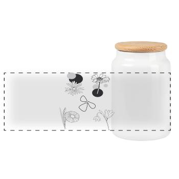 Flowers black and white - Panoramic Cookie Jar with Wooden Lid - white - Front