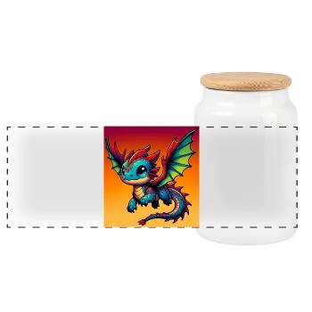 dragon - Panoramic Cookie Jar with Wooden Lid - white - Front