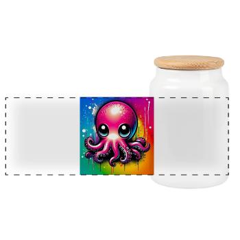 Octopus - Panoramic Cookie Jar with Wooden Lid - white - Front