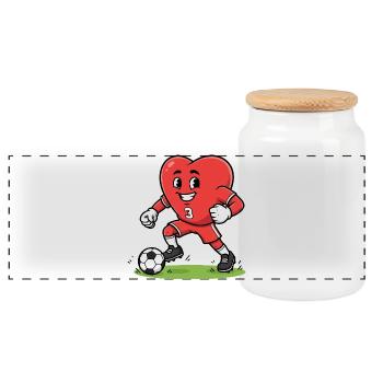 Mignon coeur Football joueur Dessin animé Mascotte Art - Boîte à biscuits avec couvercle en bois - blanc - Devant