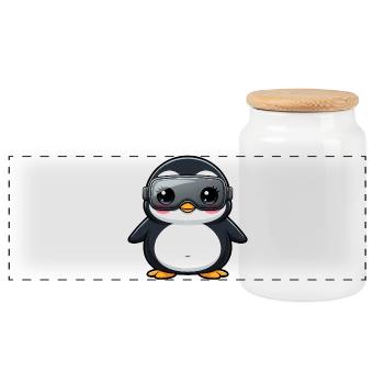 Drôle pingouin VR Gamer Gamer Nerd Dessin animé - Boîte à biscuits avec couvercle en bois - blanc - Devant
