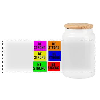Be Strong Color Block Typography - Panoramic Cookie Jar with Wooden Lid - white - Front