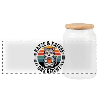 Kitten Coffee Retro Print - Panoramic Cookie Jar with Wooden Lid - white - Front