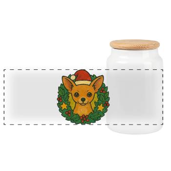 Chihuahua Christmas Wreath - Panoramic Cookie Jar with Wooden Lid - white - Front
