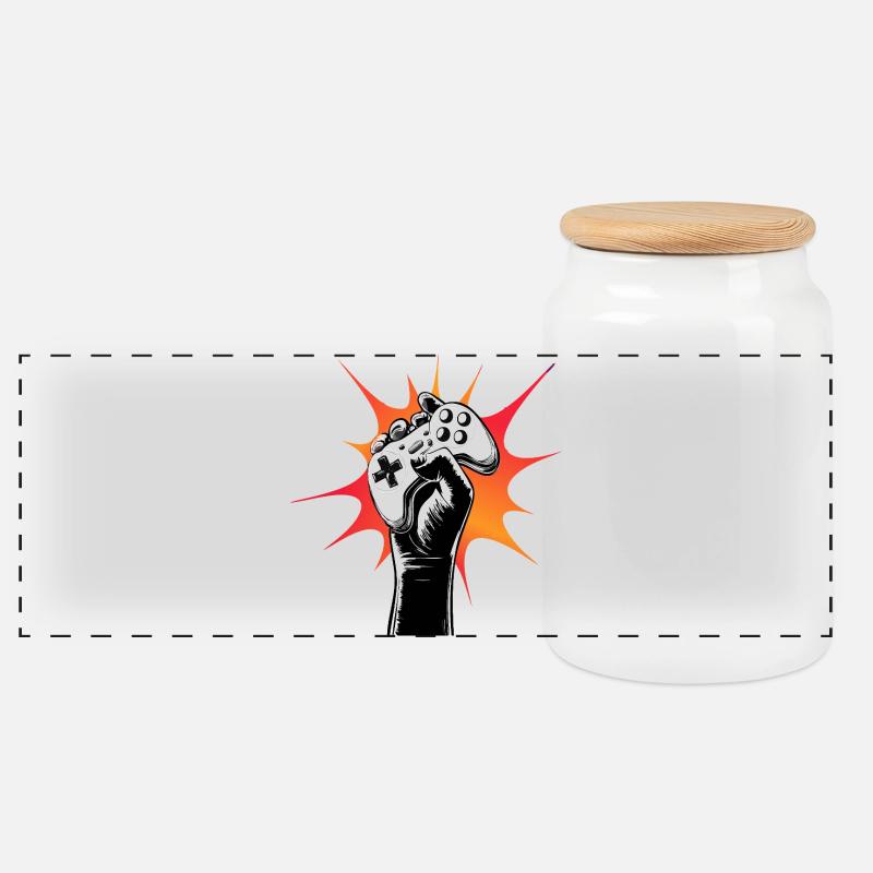 Gamer Power Controller Motiv - Panorama Keksdose mit Holzdeckel - Weiß