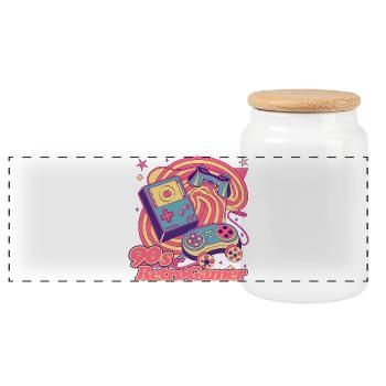 90s Retro Gamer Design Tee - Panoramic Cookie Jar with Wooden Lid - white - Front