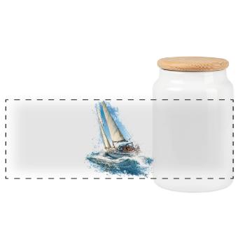 Sailboat in the sound of the waves - Panoramic Cookie Jar with Wooden Lid - white - Front
