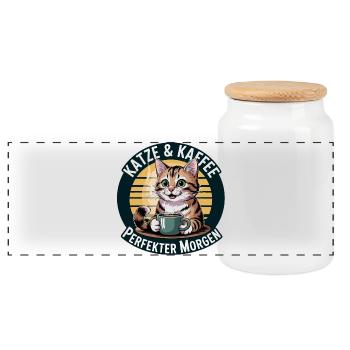 Le chat et le café : une matinée parfaite - Boîte à biscuits avec couvercle en bois - blanc - Devant