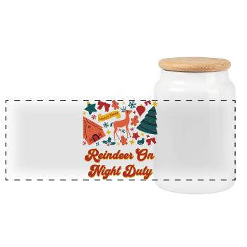 Christmas Outfit with Reindeer and Santa Claus - Panoramic Cookie Jar with Wooden Lid - white - Front