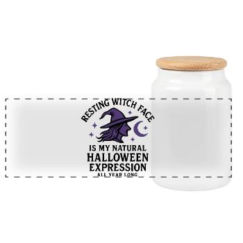Halloween - Witch - Panoramic Cookie Jar with Wooden Lid - white - Front