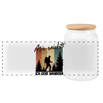 Silhouette de randonneur dans la forêt randonnée randonneur sac à dos - Boîte à biscuits avec couvercle en bois - blanc - Devant