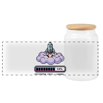 Digital Retro – Existential Crisis – Loading... - Panoramic Cookie Jar with Wooden Lid - white - Front