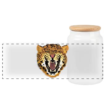 Visage de léopard Conception artistique rugissante - Boîte à biscuits avec couvercle en bois - blanc - Devant