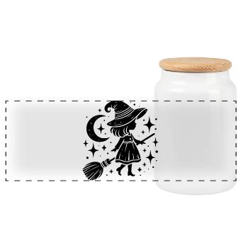Witch Motif Halloween - Panoramic Cookie Jar with Wooden Lid - white - Front